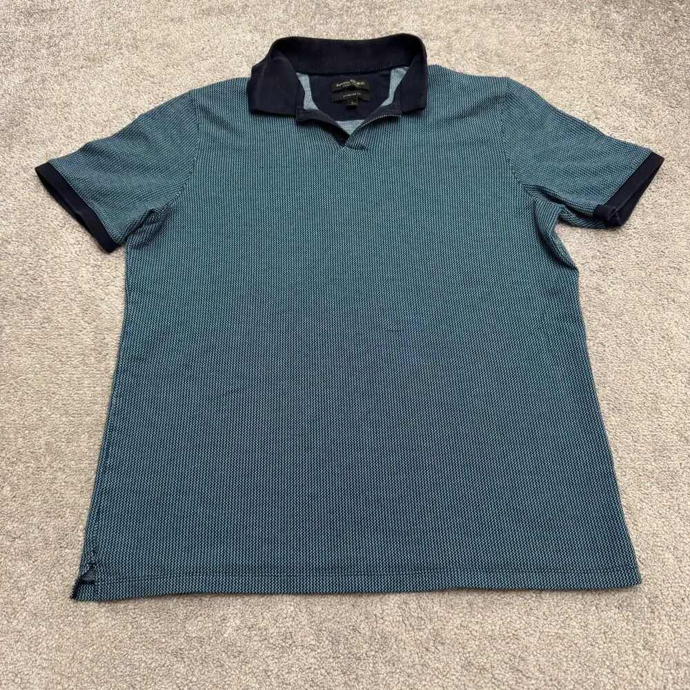 Banana Republic Jacquard Polo Shirt Men Large Blue Short Sleeve Luxury Cotton